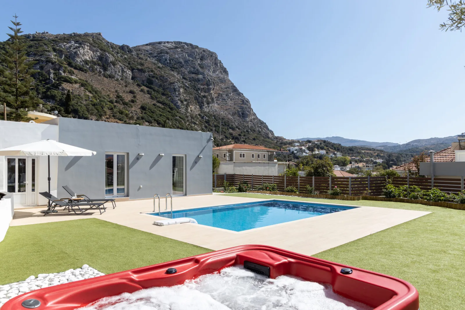 Private swimming pool and mountain views at Villa Neonis
