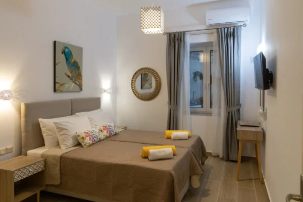 Comfortable bedroom at Villa Neonis in Spili, South Crete